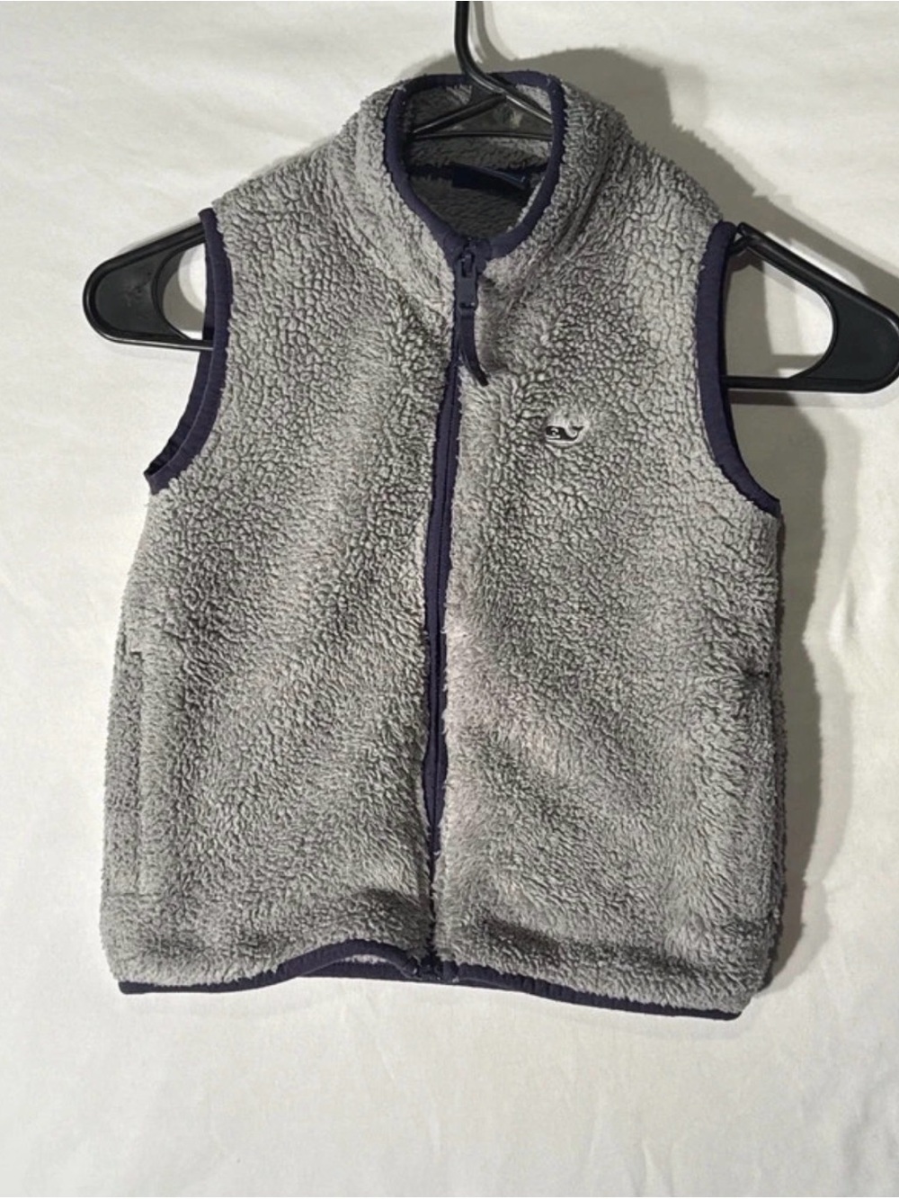Vineyard Vines Kids Gray Sherpa Vest with Navy Trim